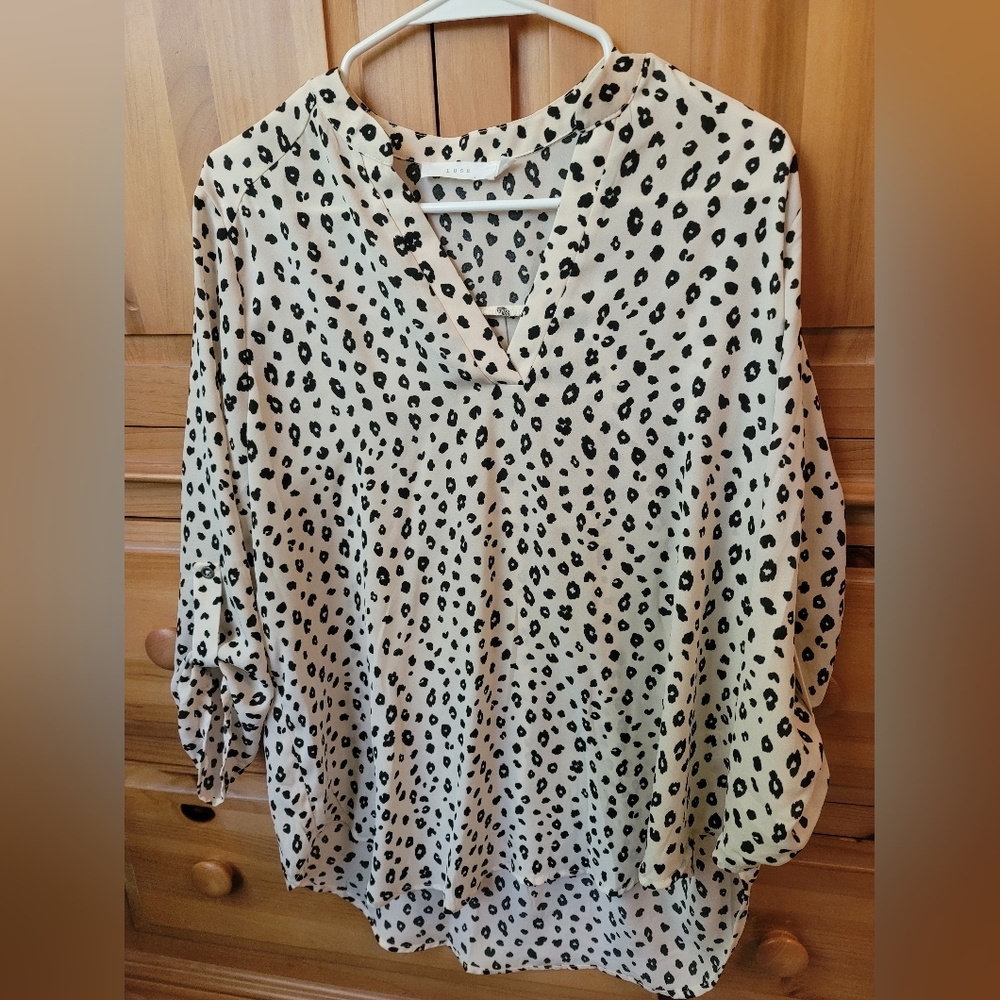 Lush Cream and Black Leopard Print Top